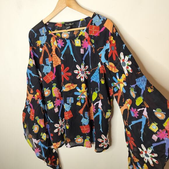 Ashley Stewart Blouse Shopping Purses Floral Sequins Beaded - Picture 3 of 10